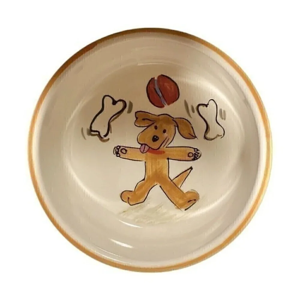 Tabletops Gallery JUGGLING FUN Puppy Food Water Dog Bowl HandPainted HandCrafted